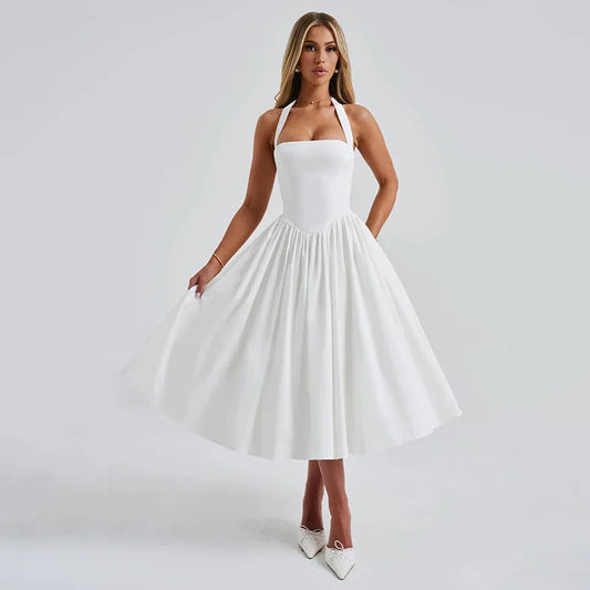 Tijdloze elegantie Halter Midi-jurk Wit
